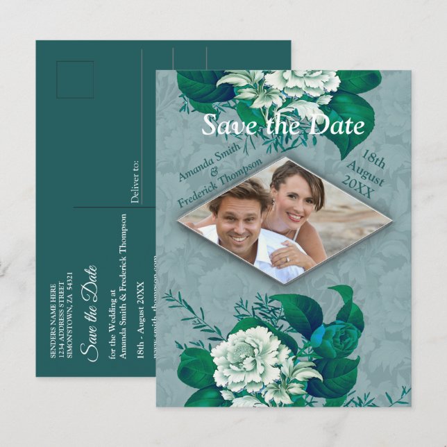 Postal De Anuncios Flores de rosa blancas/ verdes sobre papel con pat (Anverso / Reverso)