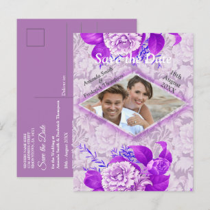 Postal De Anuncios Flores de rosa violeta / blanca sobre papel con pa