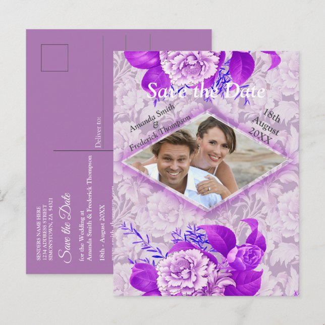 Postal De Anuncios Flores de rosa violeta / blanca sobre papel con pa (Anverso / Reverso)