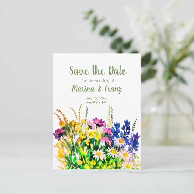 Postal De Anuncios Flores de verano silvestres salvan la fecha (Anverso de pie)