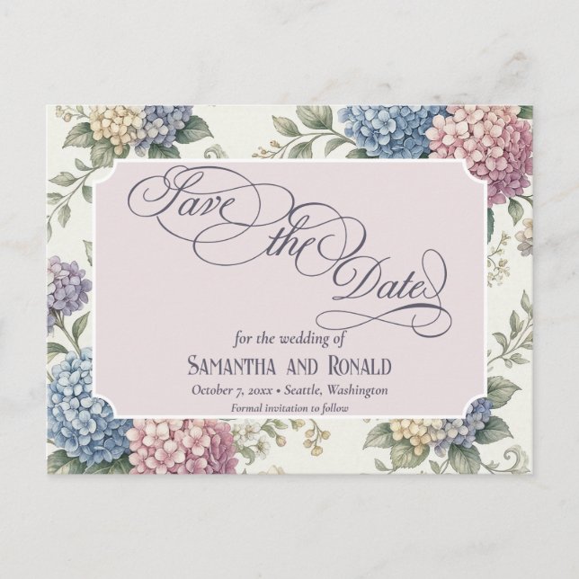 Postal De Anuncios Flores delicadas de Hortensia Boda (Anverso)