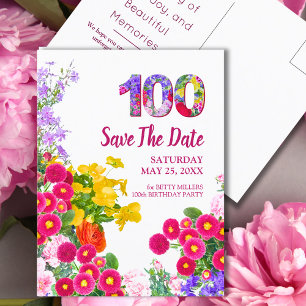 Postal De Anuncios Flores Florales Cumpleaños 100 Moderno 100 Años