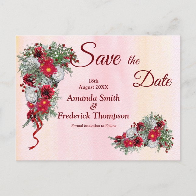 Postal De Anuncios Flores Geométricas Doradas Burgundy Save the Date (Anverso)