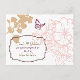 Postal De Anuncios Flores ilustradas y mariposa casada en el jardín