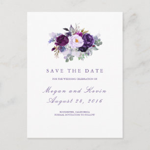 Postal De Anuncios Flores moradas románticas salvan la fecha
