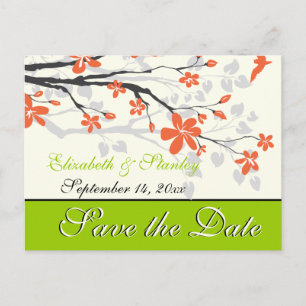 Postal De Anuncios Flores naranja lima verde boda Save the Date