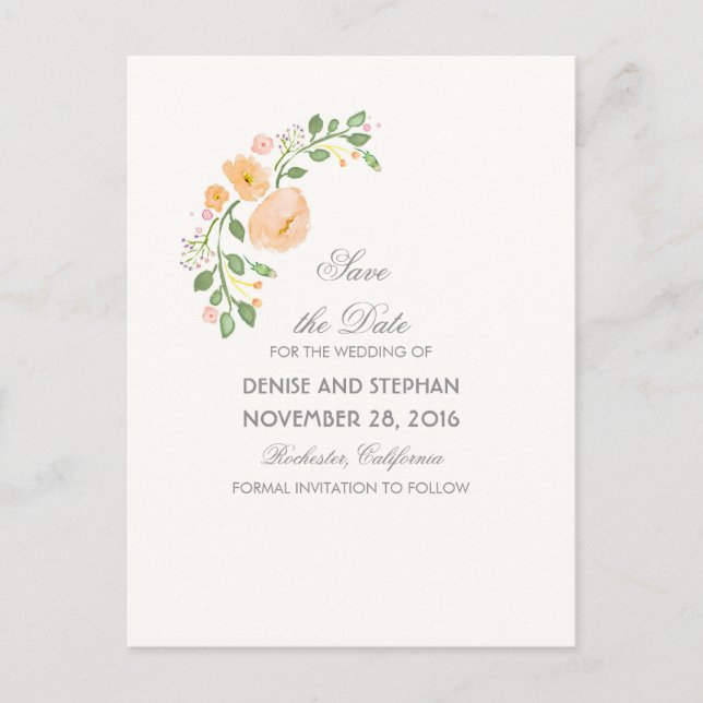 Postal De Anuncios Flores Pintadas De Acuarela Romántica Guardar La F (Anverso)