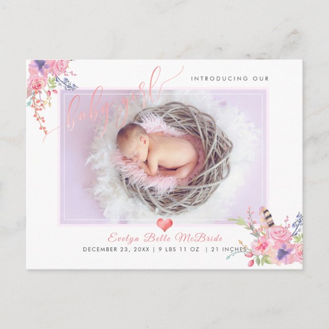 Postal De Anuncios Flores PixDezines+Niña Bebé, guión falso de Reliev (Anverso)