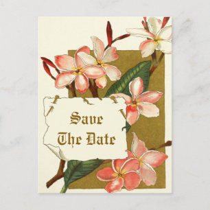Postal De Anuncios Flores rosadas vintage de boda Save the Date