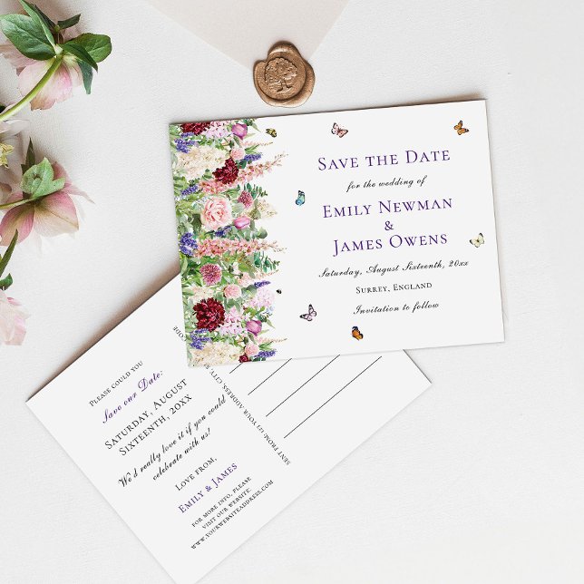 Postal De Anuncios Flores rosadas y mariposas | Boda, aviso de guarda (Subido por el creador)