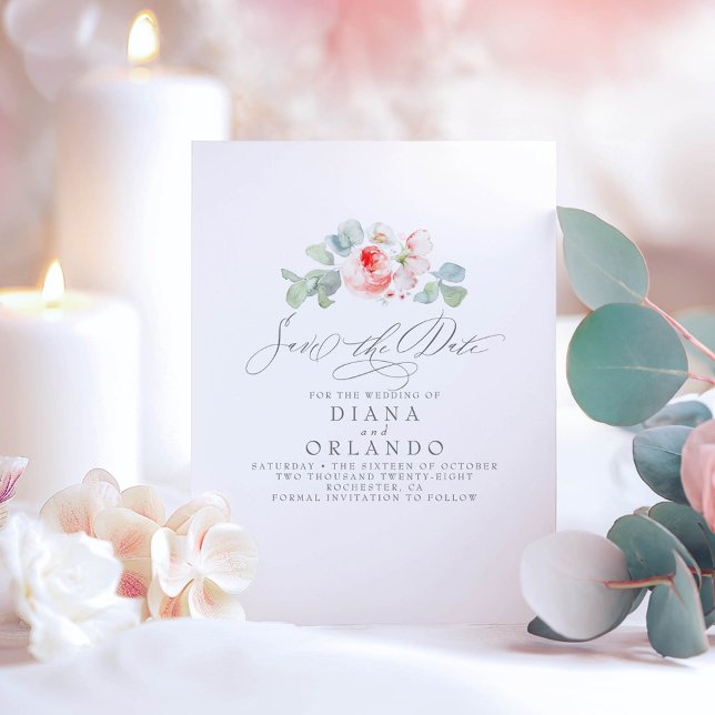 Postal De Anuncios Flores rosas salvan la fecha (Pink Floral Save the Date Postcard)