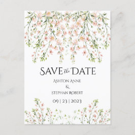 Postal De Anuncios Flores salvajes rosadas Rubor Elegante Boda floral