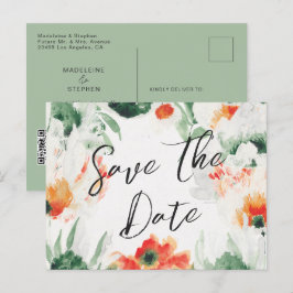 Postal De Anuncios Flores salvajes verdes y naranjas Código QR Guarda