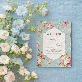 Postal De Anuncios Flores Shabby Chic para boda Save the Date
