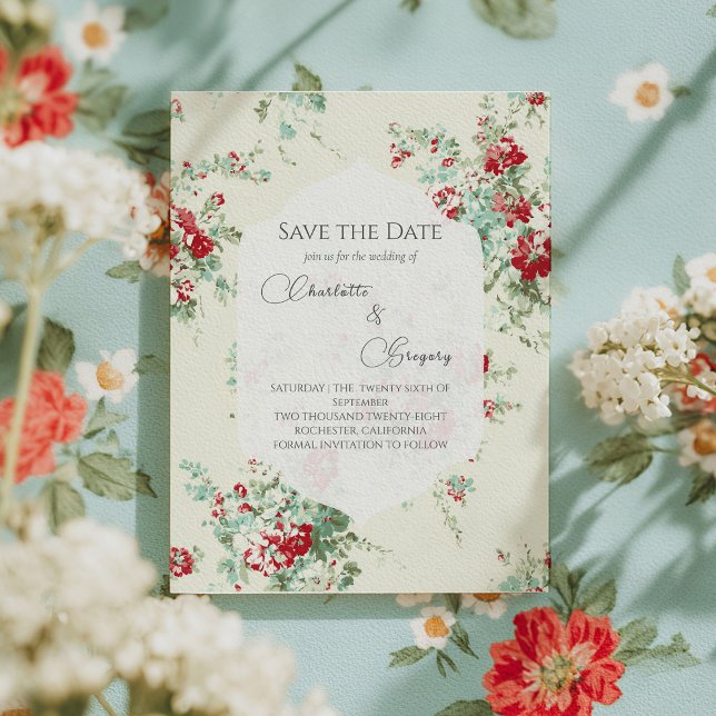 Postal De Anuncios Flores shabby chic para guardar la fecha (Subido por el creador)