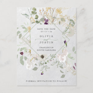 Postal De Anuncios Flores silvestres brumosas   Salva la fecha geomét