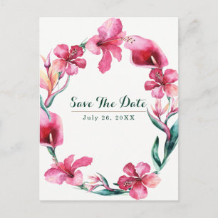 Postal De Anuncios Flores Tropicales Hawaianas Boda Guardar la Fecha