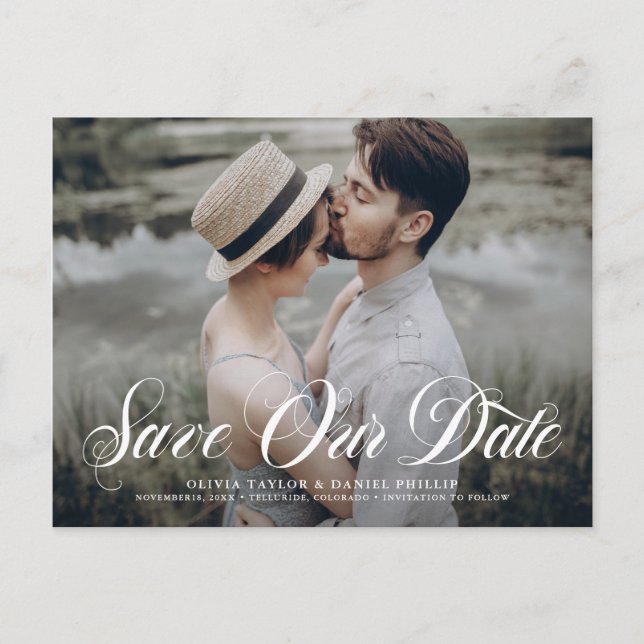 Postal De Anuncios Flourige Script Guardar nuestra foto de superposic (Anverso)