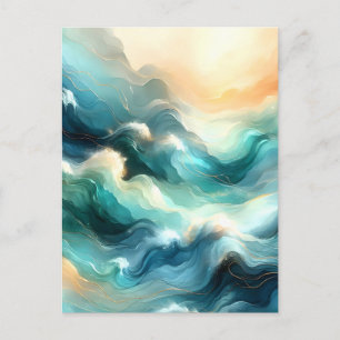 Postal De Anuncios Flujo de Océano Dorado Ondas Abstractas