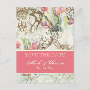 Postal De Anuncios Flutterbyes 'n Tulips Elegant Save the Date Card