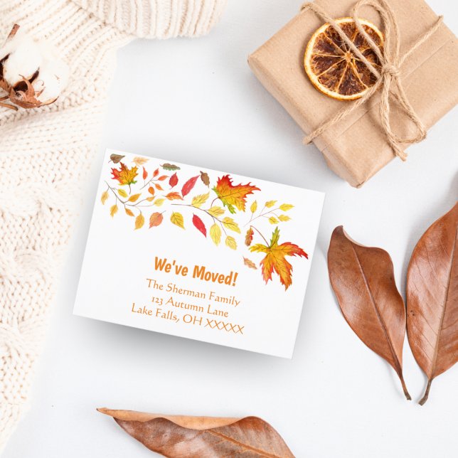 Postal De Anuncios Foliage de otoño en acuarela Nos hemos mudado (Subido por el creador)