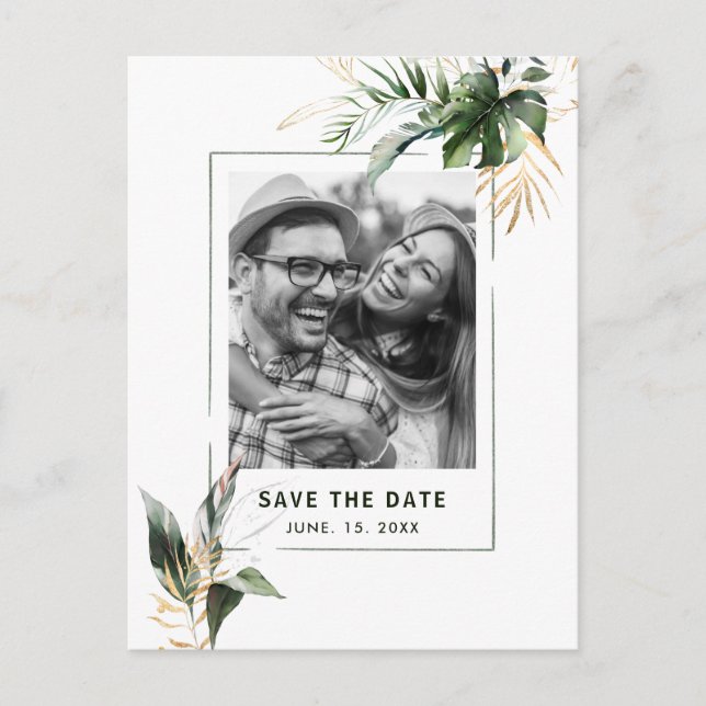 Postal De Anuncios Foliage Tropical Foliage Wedding Save the Date (Anverso)