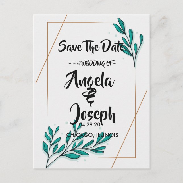 Postal De Anuncios Follaje floral de hojas con lámina doradaSave the  (Anverso)