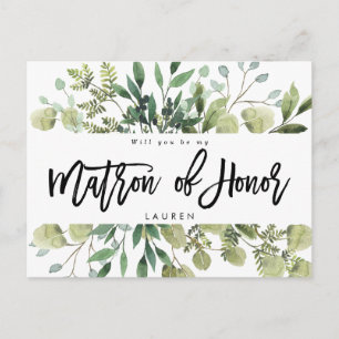 Postal De Anuncios follaje verde será la carta de la matrona de honor
