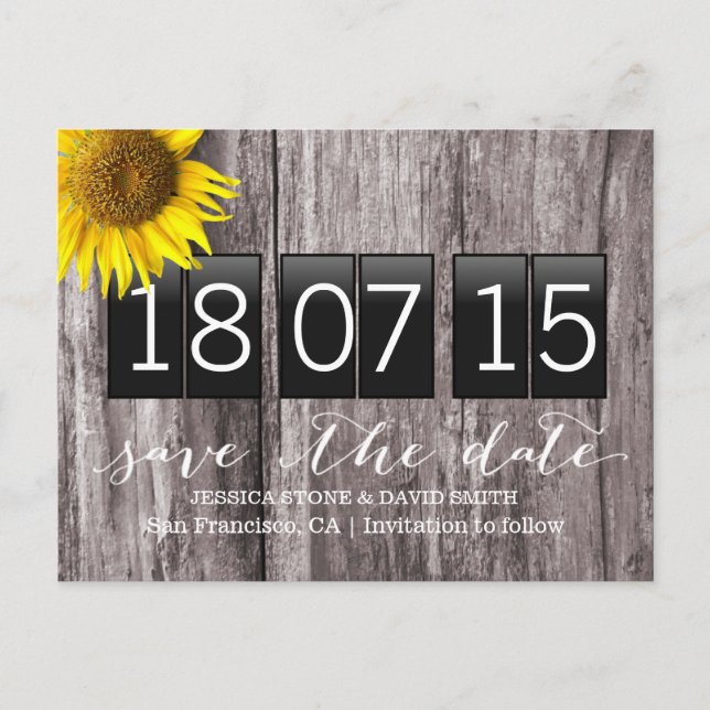 Postal De Anuncios Fondo de madera de girasol del país Guardar la fec (Anverso)