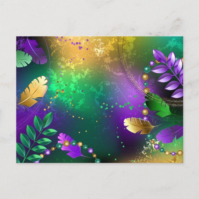 Postal De Anuncios Fondo iridiscente de Mardi Gras con cuentas (Anverso)