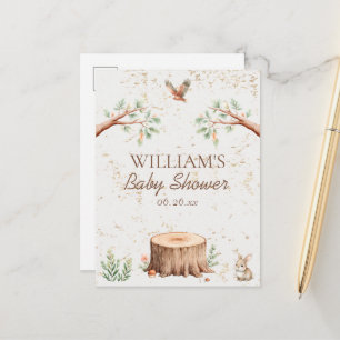 Postal De Anuncios Fondo personalizado para baby shower Boho Woodland