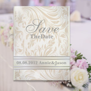 Postal De Anuncios Formal Pearl White Damask Boda save the date