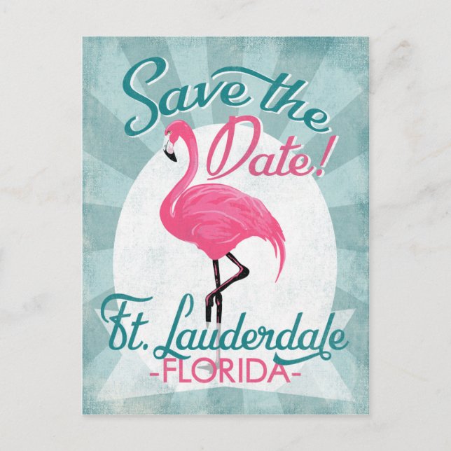 Postal De Anuncios Fort Lauderdale Salve La Fecha Flamingo Rosa (Anverso)