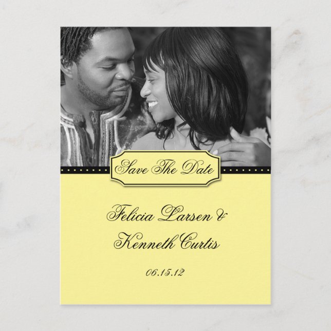 Postal De Anuncios Foto amarilla y negra Save The Date (Anverso)