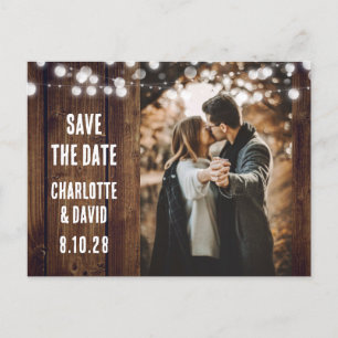 Postal De Anuncios Foto Boda de Rustic Wood String Lights