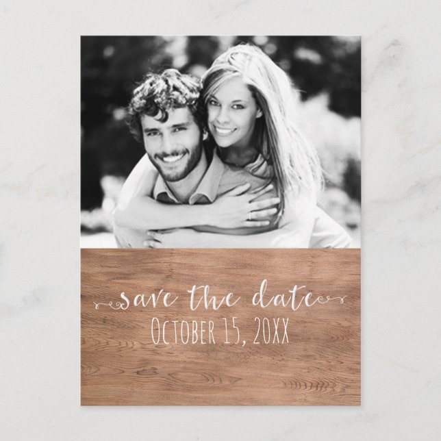 Postal De Anuncios FOTO BODA RÚSTICA Light Wood SAVE THE DATE (Anverso)