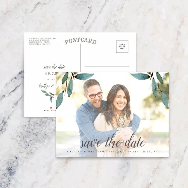 Postal De Anuncios Foto Botánica Boda Bliss Guardar La Fecha (Subido por el creador)