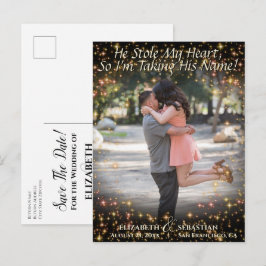 Postal De Anuncios Foto con destellos Monograma adorable de boda para