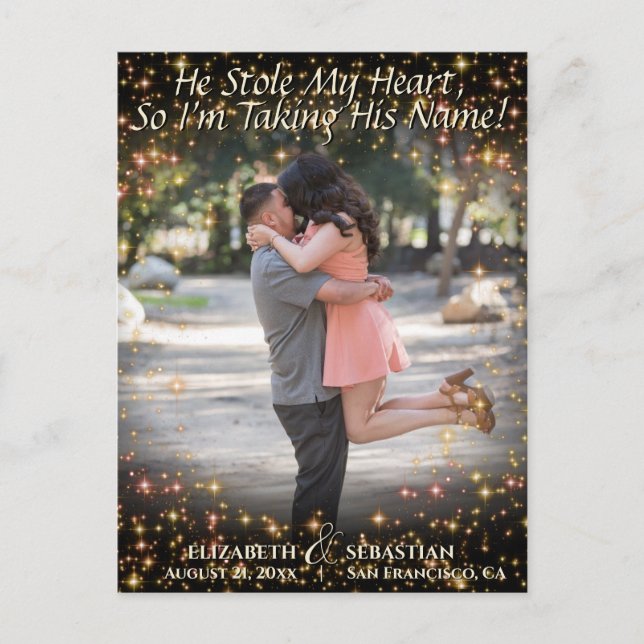 Postal De Anuncios Foto con Sparkles Cute Wedding Save the Date (Anverso)