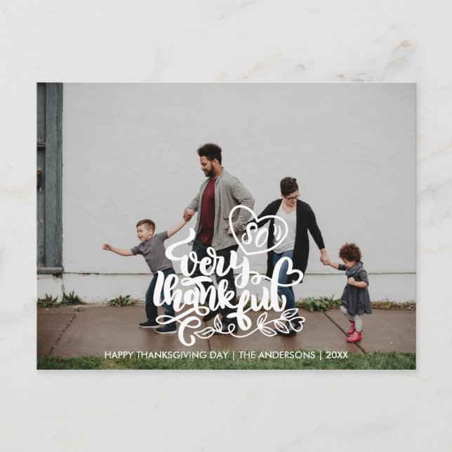 Postal De Anuncios Foto de Acción de Gracias con Caligrafía Muy Agrad (Anverso)