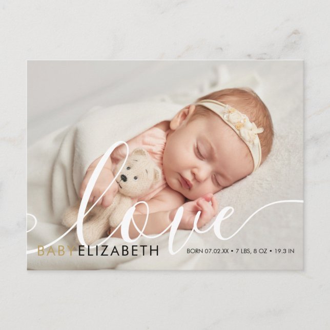Postal De Anuncios Foto de bebé Elegante guión Amor Gracias Cumpleaño (Anverso)