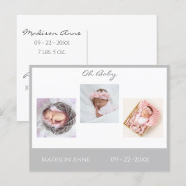 Postal De Anuncios Foto de bebé gris Niño o Niña Estadísticas Nacimie