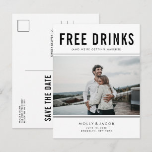 Postal De Anuncios Foto de Bebidas Gratis Boda Save the Date