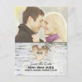Postal De Anuncios Foto de Birch Tree Heart Rustic Save the Date