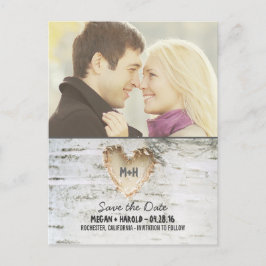 Postal De Anuncios Foto de Birch Tree Heart Rustic Save the Date