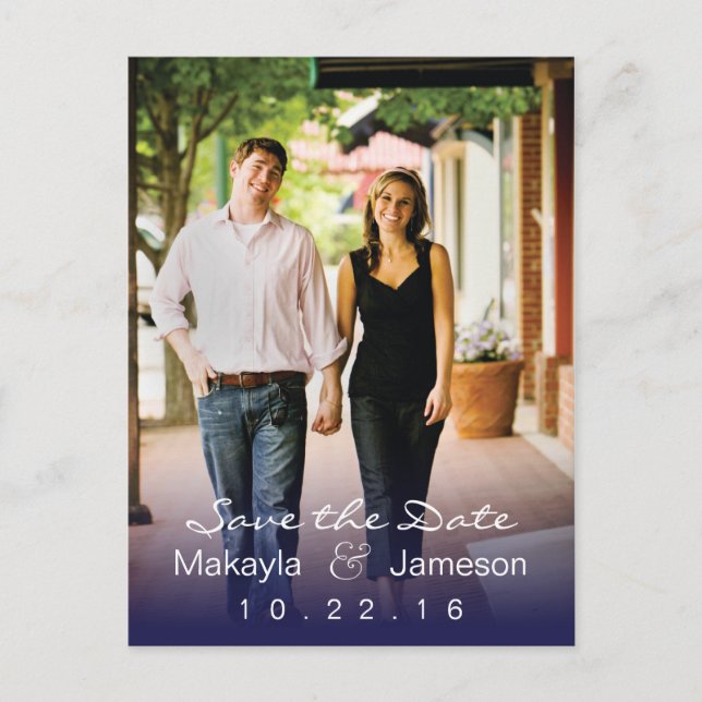 Postal De Anuncios Foto de Blue Fade Save the Date Postcard (Anverso)