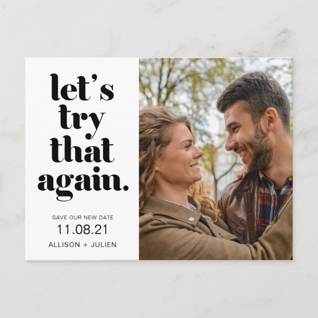 Postal De Anuncios Foto de boda Aplazar la nueva fecha de la publicac (Anverso)