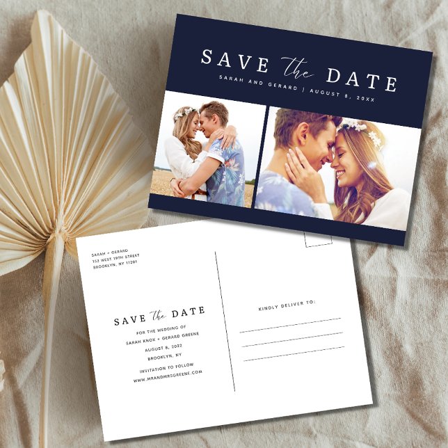 Postal De Anuncios Foto de boda azul marino Save the Date  (Subido por el creador)