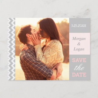 Postal De Anuncios Foto de boda con Chevron Gris Save the Date