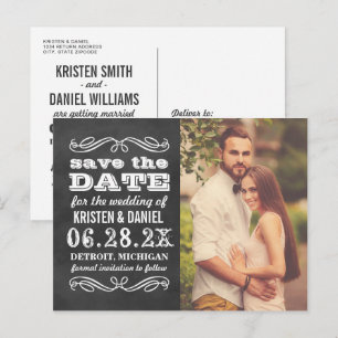 Postal De Anuncios Foto de Boda de Chalkboard Vintage Save the Date